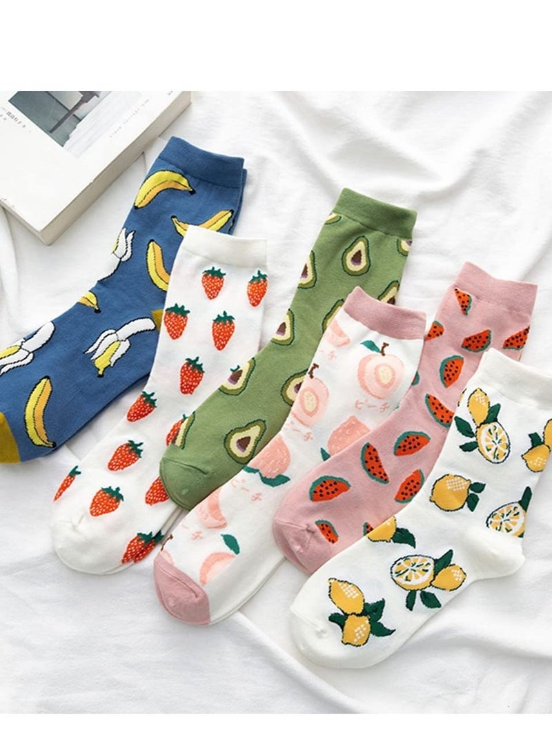 SYOSI Fruit Mid-tube Cotton Socks, 6 Pairs Sports Fitness Cute Breathable Cotton Socks Household Items (Watermelon, Lemon, Strawberry, Avocado, Peach, Banana) - Image 5