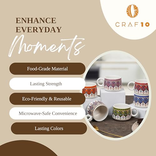 CRAF10 Handcrafted Ceramic Print Bliss Teapot Cup Set - 1 Kettle (1 Litre) & 6 Cups (160 ML), Elegant, Microwave & Dishwasher Safe | Morning Set | Tea Sets with Kettle for Gifting - Image 5