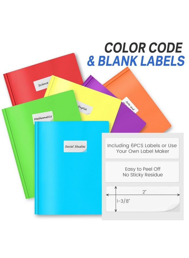 Sooez 6 Pack 2Pocket Folder With Prongs Plastic Folders With Pockets And Prongs Heavy Duty Pocket Folders With Prongs Colored Prong Folders For Schoolwork & Office Letter Size A4 Labels Included - Image 4