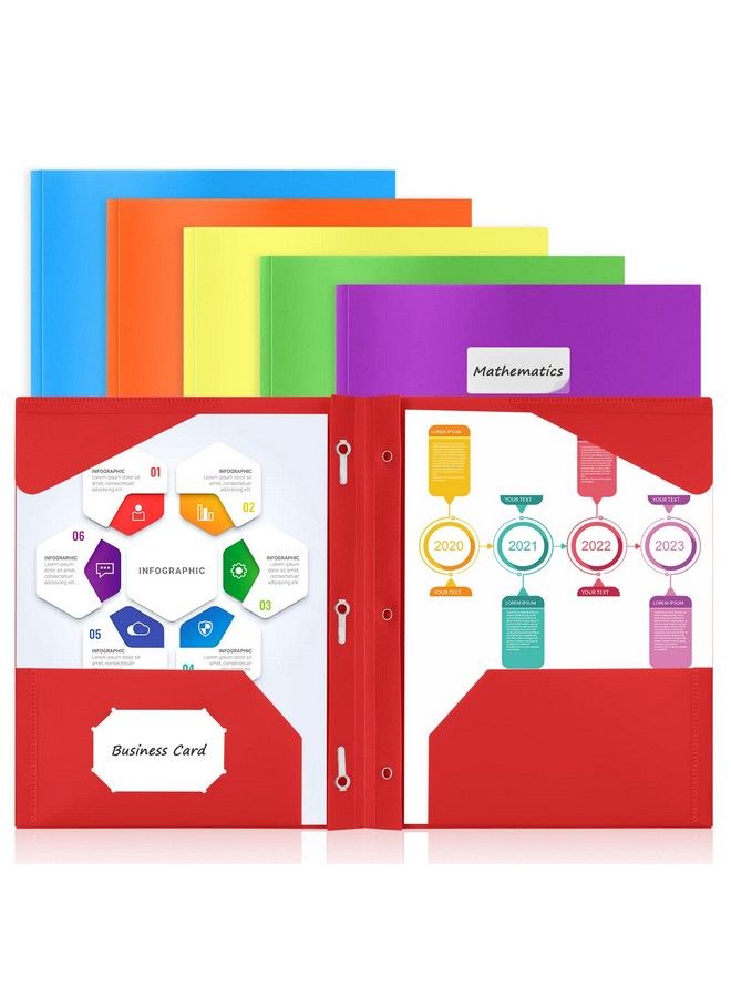Sooez 6 Pack 2Pocket Folder With Prongs Plastic Folders With Pockets And Prongs Heavy Duty Pocket Folders With Prongs Colored Prong Folders For Schoolwork & Office Letter Size A4 Labels Included - Image 2