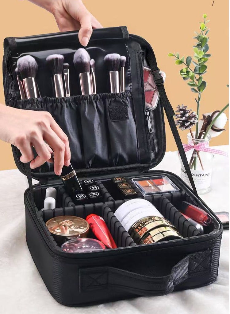 Cosmetic Bag Makeup Case Travel Makeup Bag Tool Kit with Handle and Divider Large Capacity Waterproof Portable Travel Organizer Bag for Makeup Artist Fishing（34.5*23.5*12cm) - Image 3