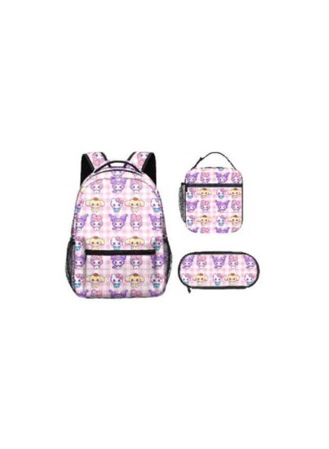 Pink black trim three-piece set for students to go to school