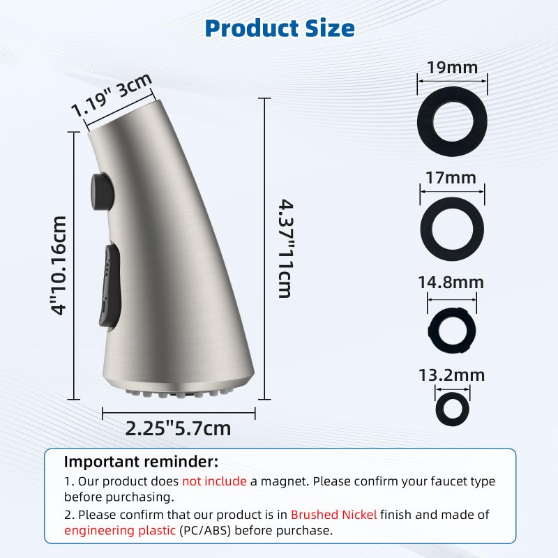 Hibbent Curved Pull Down Kitchen Faucet Head Replacement, 3-Function Kitchen Sink Spray Nozzle with 14 Adapters, Anti-Splash, Compatible with Kohler Bent Faucets, Brushed Nickel - Image 5