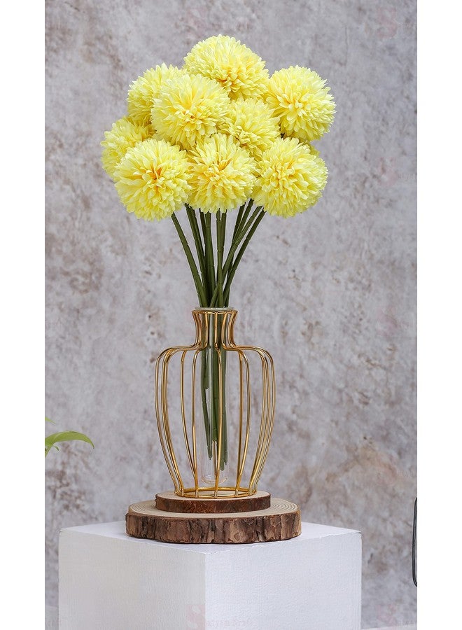Satyam Kraft SATYAM KRAFT 5 Pcs Artificial Chrysanthemum Ball Hydrangea Flower Stick for Christmas, Home,Office,Balcony, Valentine,Decoration and Craft - (Pack of 5) (Yellow) (Without Vase)(Fabric)  - Image 1