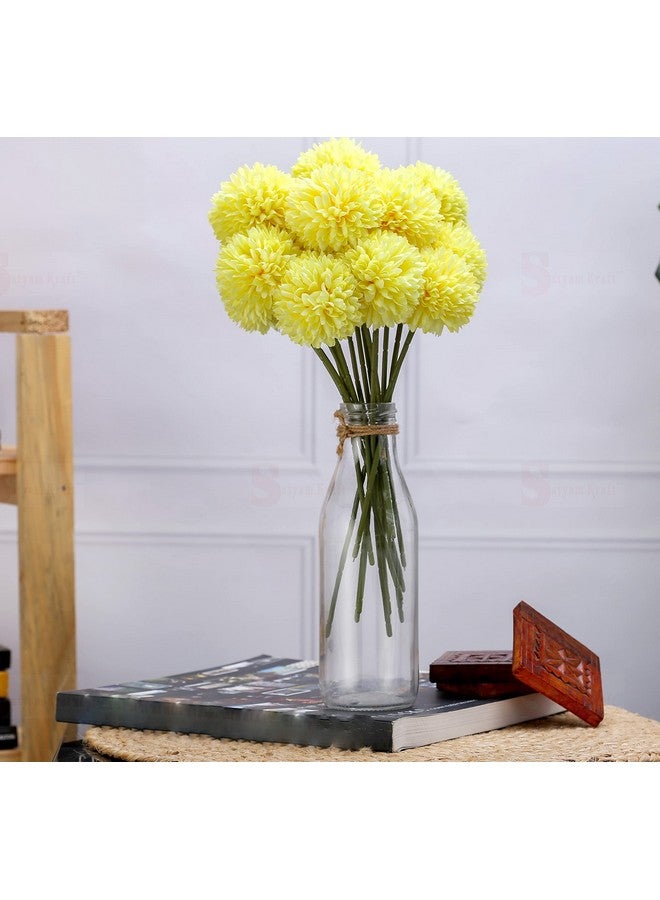 Satyam Kraft SATYAM KRAFT 5 Pcs Artificial Chrysanthemum Ball Hydrangea Flower Stick for Christmas, Home,Office,Balcony, Valentine,Decoration and Craft - (Pack of 5) (Yellow) (Without Vase)(Fabric)  - Image 5