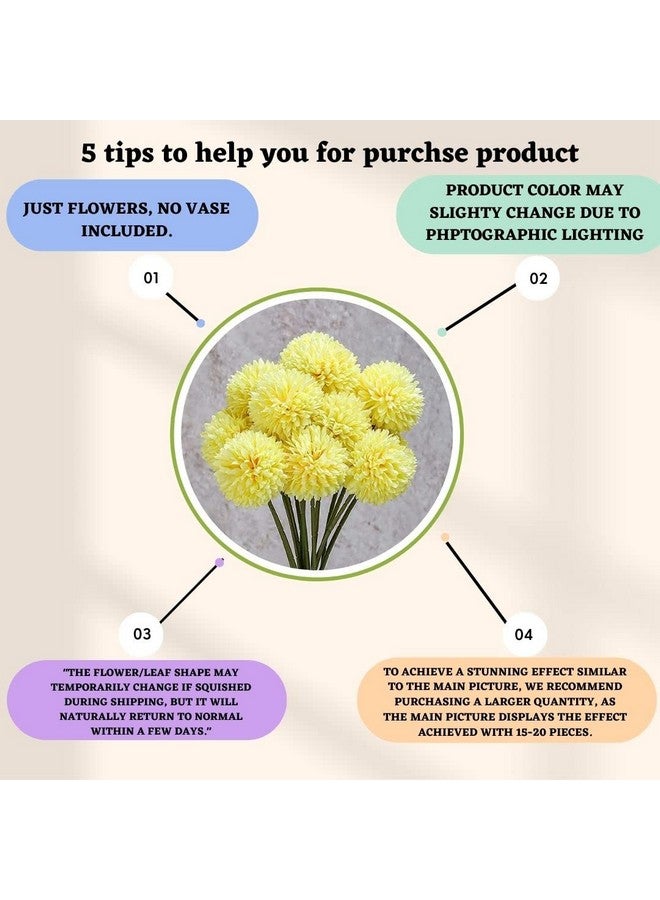 Satyam Kraft SATYAM KRAFT 5 Pcs Artificial Chrysanthemum Ball Hydrangea Flower Stick for Christmas, Home,Office,Balcony, Valentine,Decoration and Craft - (Pack of 5) (Yellow) (Without Vase)(Fabric)  - Image 3