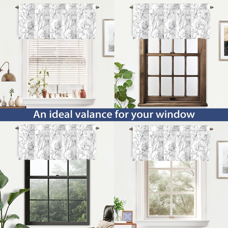 DriftAway Ryan Sketch Flower Floral Branch Leaves Lined Thermal Insulated Window Curtain Valance Rod Pocket 52 Inch by 18 Inch Plus 2 Inch Header Black Line - Image 2