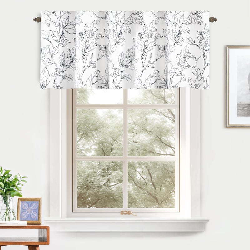 DriftAway Ryan Sketch Flower Floral Branch Leaves Lined Thermal Insulated Window Curtain Valance Rod Pocket 52 Inch by 18 Inch Plus 2 Inch Header Black Line - Image 3