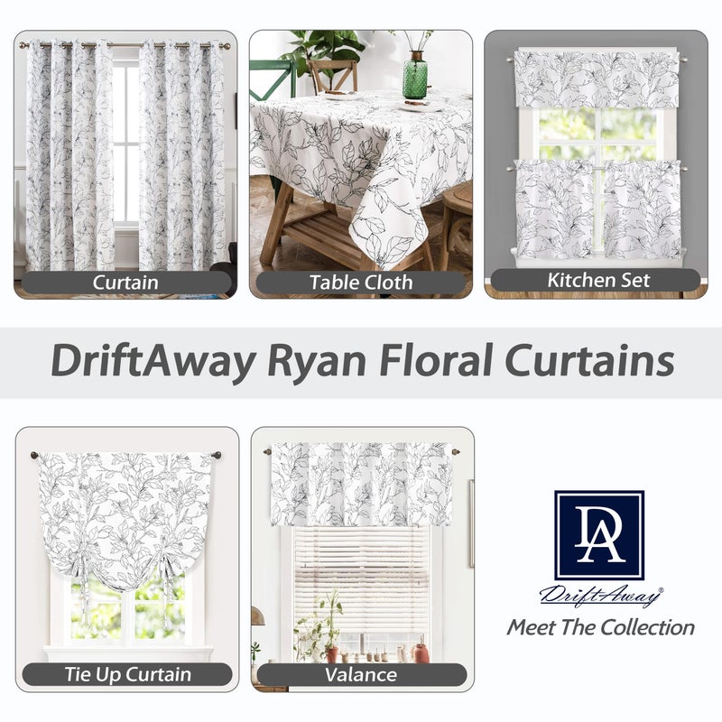 DriftAway Ryan Sketch Flower Floral Branch Leaves Lined Thermal Insulated Window Curtain Valance Rod Pocket 52 Inch by 18 Inch Plus 2 Inch Header Black Line - Image 4
