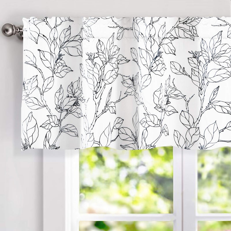 DriftAway Ryan Sketch Flower Floral Branch Leaves Lined Thermal Insulated Window Curtain Valance Rod Pocket 52 Inch by 18 Inch Plus 2 Inch Header Black Line - Image 1