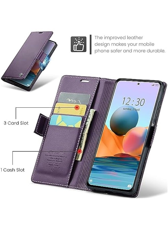 Xiaomi Redmi Note 10 Pro 4G\/Note 10 Pro Max Leather Flip Case - RFID Blocking Card Holder, Slim PU Folio Wallet Cover with Kickstand, Cash Slot, Magnetic Closure - Purple - Image 3