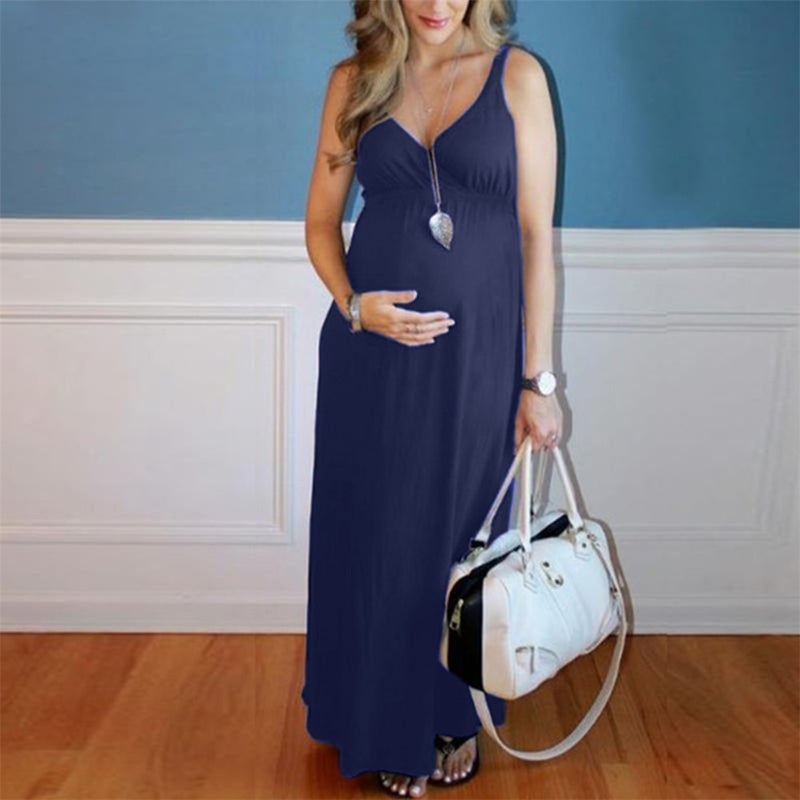 2022 foreign trade new AliExpress European and American maternity skirt long solid color knitted dress(upgrade) Navy blue(upgrade) S - Image 1