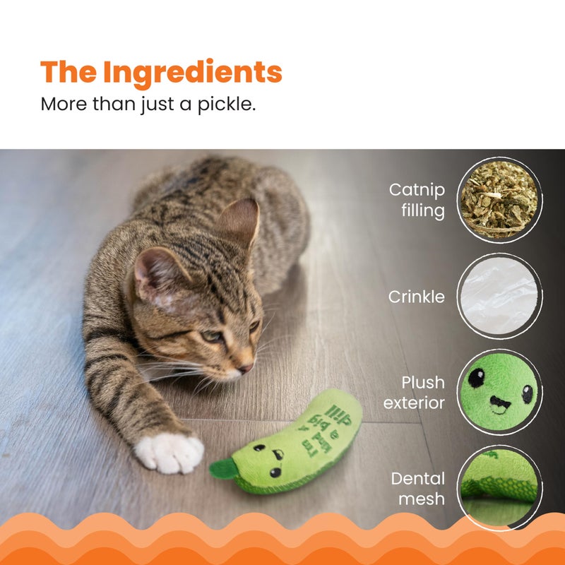 Catstages Crunchyâ€¯Pickleâ€¯Kickerâ€¯Catâ€¯Toy â€“ Plush Crinkle Toy with Catnip and Dental Mesh, 6.5" - Image 5
