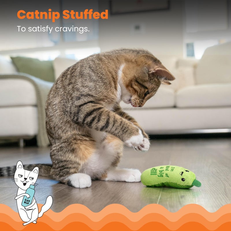 Catstages Crunchyâ€¯Pickleâ€¯Kickerâ€¯Catâ€¯Toy â€“ Plush Crinkle Toy with Catnip and Dental Mesh, 6.5" - Image 4