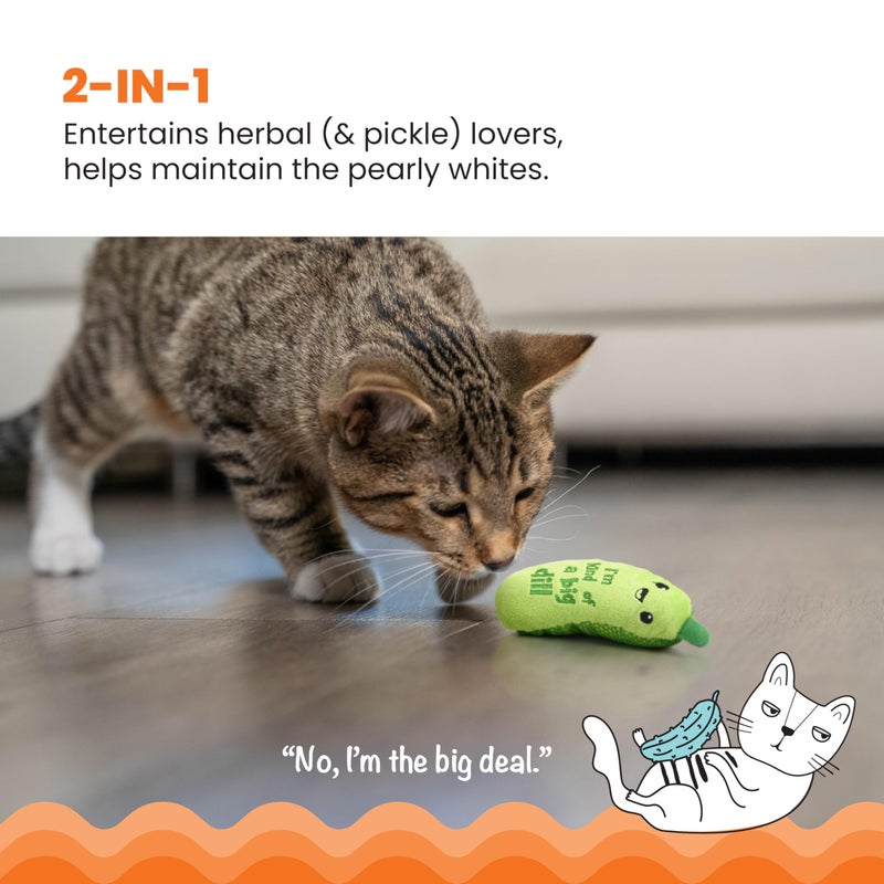 Catstages Crunchyâ€¯Pickleâ€¯Kickerâ€¯Catâ€¯Toy â€“ Plush Crinkle Toy with Catnip and Dental Mesh, 6.5" - Image 3