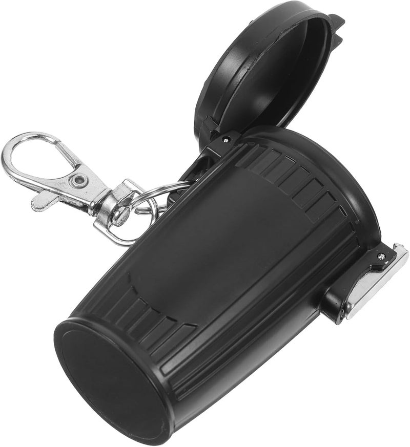 Portable Mini Ashtray with Lid Keyring, Sealed Outdoor Smokeless Pocket Trash Can for Travel Car Use, Black Compact Portable Ash Tray for Smokers - Image 1