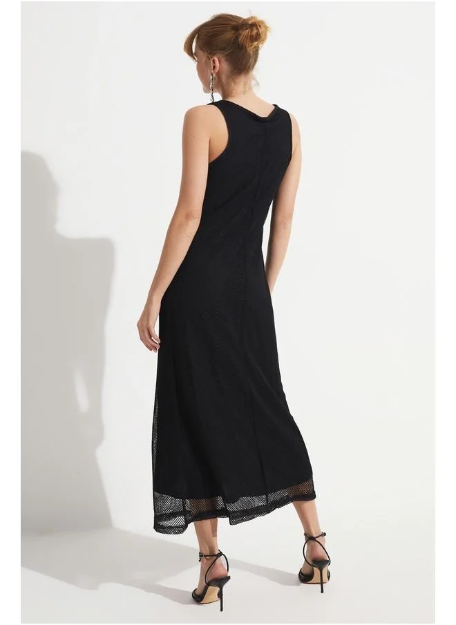 جون June Net Detail Sleeveless Dress Black