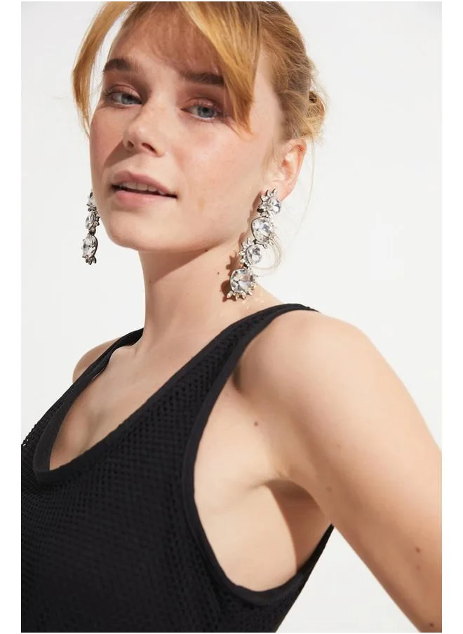 جون June Net Detail Sleeveless Dress Black
