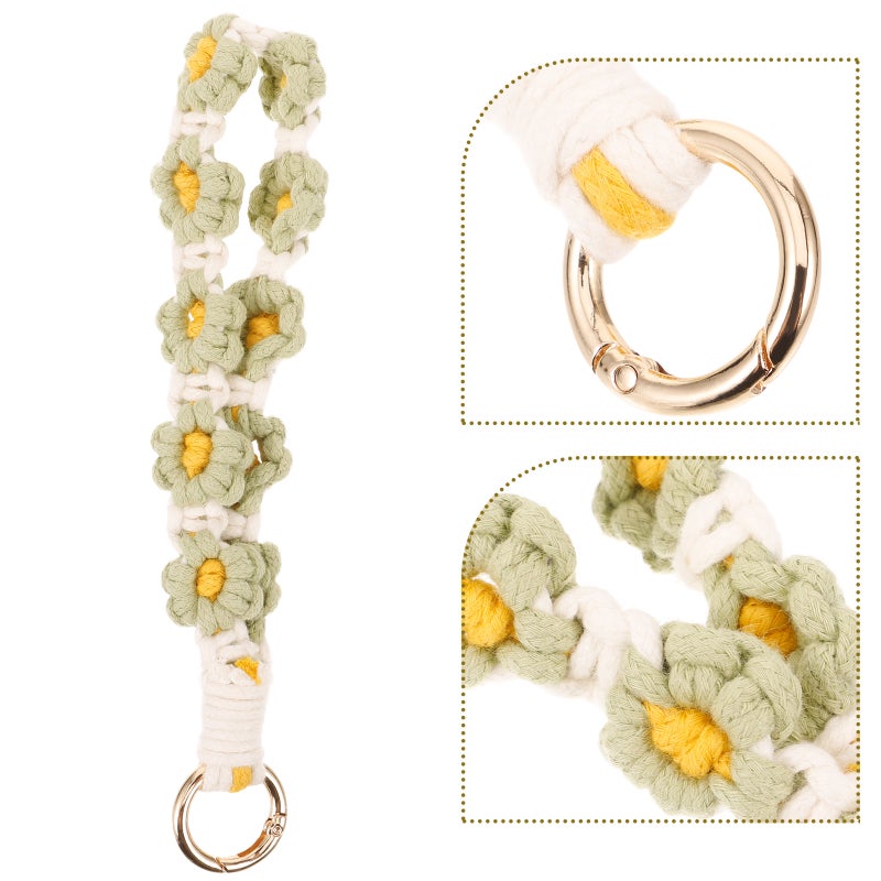 Phone Lanyard Wrist Strap Woven Phone Wrist Lanyard Keychain Flower Phone Charm - Image 3