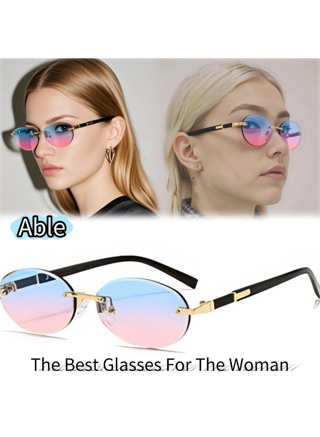 ABLE 【2025 New Glasses】Ladies' Polarized Oval Fashion Sunglasses - UV400 UV Protection, High-Definition Anti-Glare, Black Gold Frame, Blue-Pink Lens - Suitable for Fishing/Shopping/Driving/Travel/Partying, Fashionable Facial Accessories, Popular Online Product - Image 1