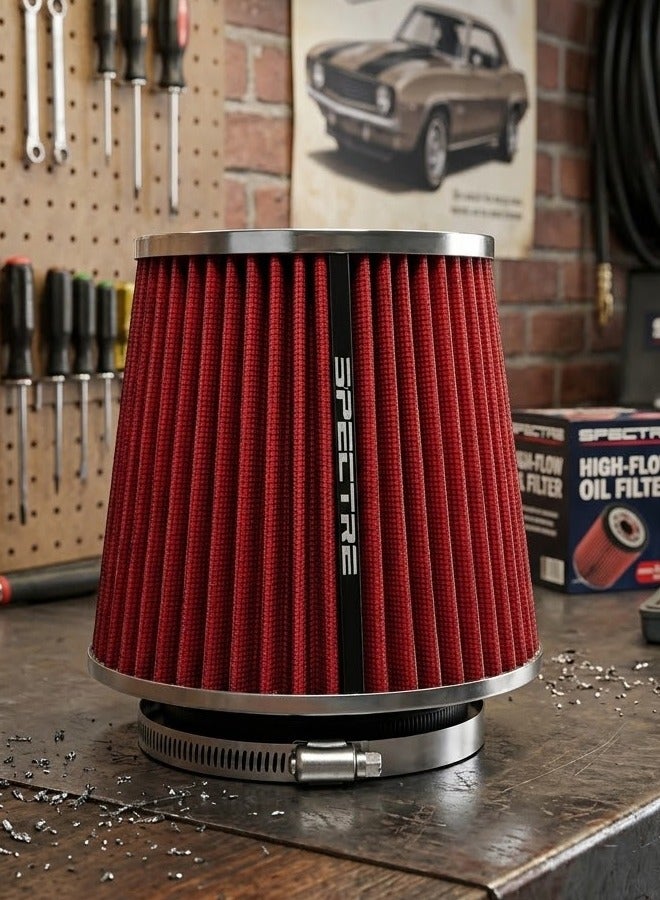 Spectre 8132 Universal High Performance Air Filter Washable Reusable Cone Intake Filter for Car SUV Truck Racing Cold Air Intake System Clamp On Engine Air Cleaner Red Performance Filter 6 Inch x 6.75 Inch Automotive Intake Filter - Image 1