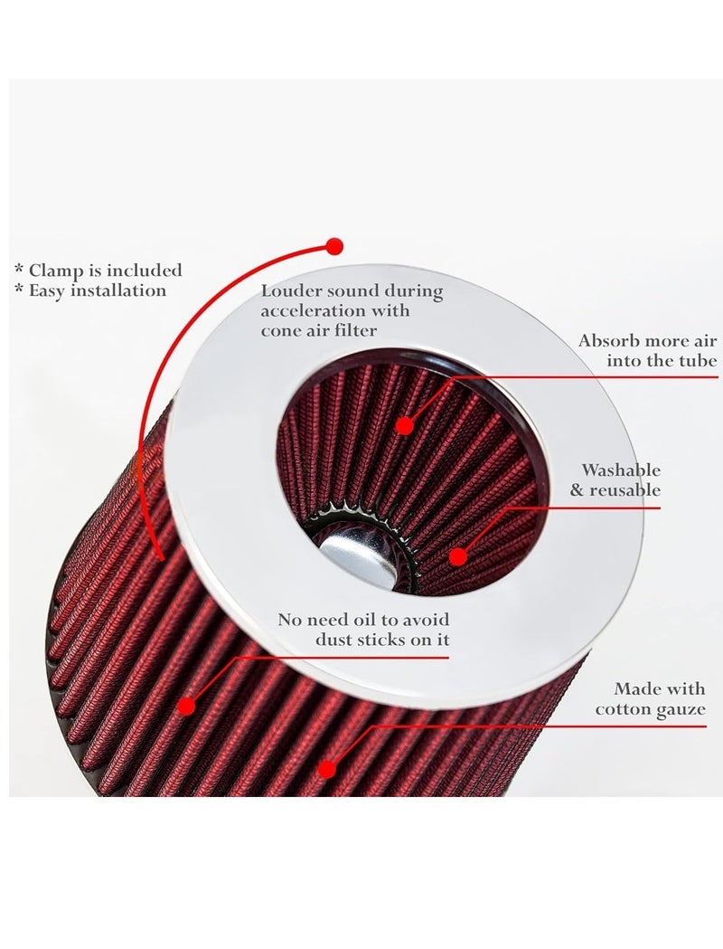 Spectre 8132 Universal High Performance Air Filter Washable Reusable Cone Intake Filter for Car SUV Truck Racing Cold Air Intake System Clamp On Engine Air Cleaner Red Performance Filter 6 Inch x 6.75 Inch Automotive Intake Filter - Image 2