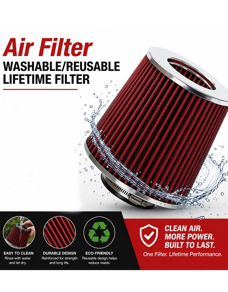 Spectre 8132 Universal High Performance Air Filter Washable Reusable Cone Intake Filter for Car SUV Truck Racing Cold Air Intake System Clamp On Engine Air Cleaner Red Performance Filter 6 Inch x 6.75 Inch Automotive Intake Filter - Image 3