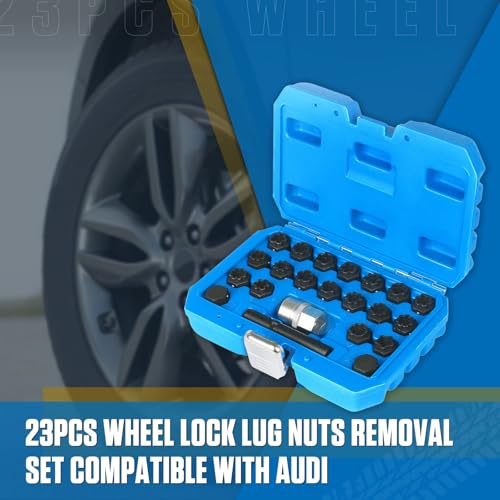 YUANRI 22 PCS Wheel Locks Kit Compatible with Audi Series, Lug Nut Removal Set With Adapter, Automotive Wheel Lock Nuts Key Socket Set - Image 4
