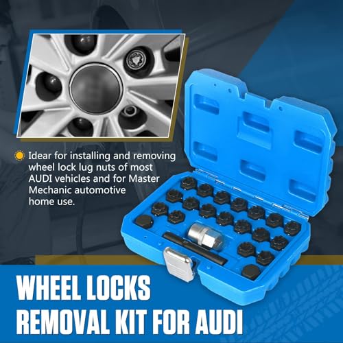 YUANRI 22 PCS Wheel Locks Kit Compatible with Audi Series, Lug Nut Removal Set With Adapter, Automotive Wheel Lock Nuts Key Socket Set - Image 2