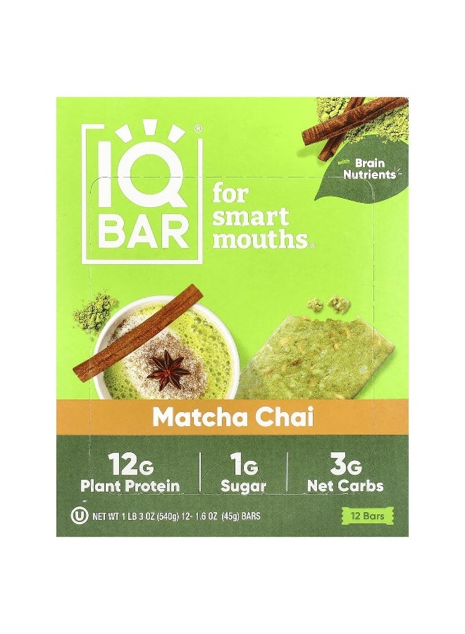 IQ BAR IQBAR, Plant Protein Bar, Matcha Chai, 12 Bars, 1.6 oz (45 g) Each - Image 1