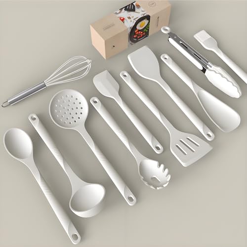 USECANO Silicone Cooking Utensils Set - 600°F Heat Resistant, Nonstick Kitchen Utensil Set with Spatulas, Spoons, Whisk, Tongs, BPA Free, Dishwasher Safe, Cream White - Image 2