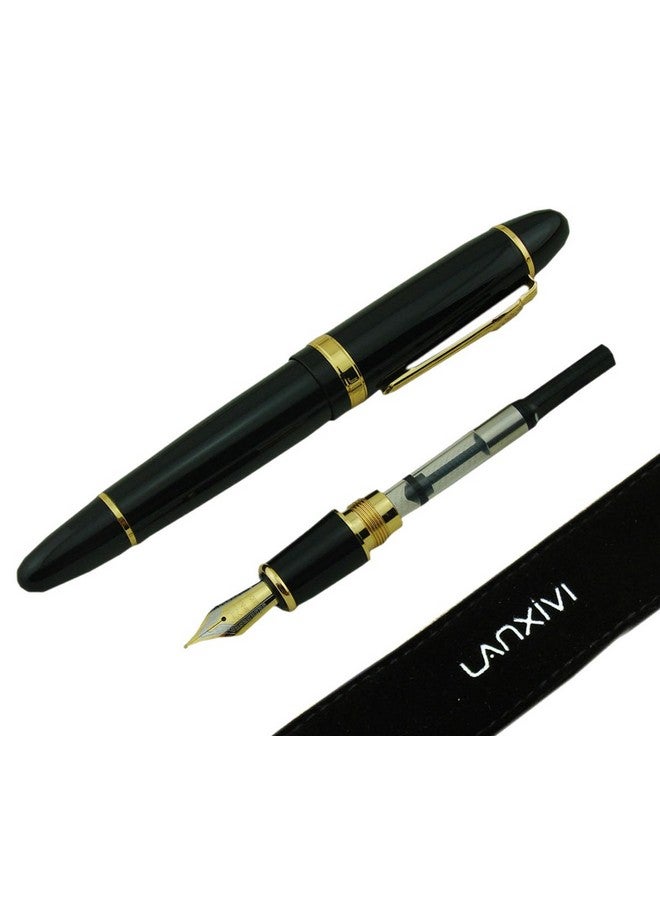 Lanxivi Jinhao 159 Fountain Pen Medium Black Lacquer Gold Trim Big Heavy With Pen Pouch & Refill Ink Converter Business Signature Collection Pen  - Image 1