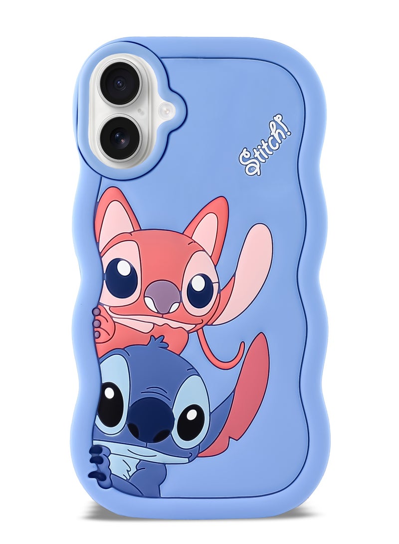Lilo and Stitch Cartoon 3D Wavy Soft Silicone Phone Case for Iphone 16 (Light Blue) - Image 1