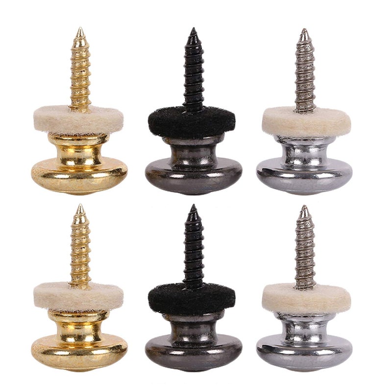 Kasteco 6 Pieces Mushrooms Head Guitar Strap Buttons Strap Locks Chrome (Black Gold Silver) - Image 1