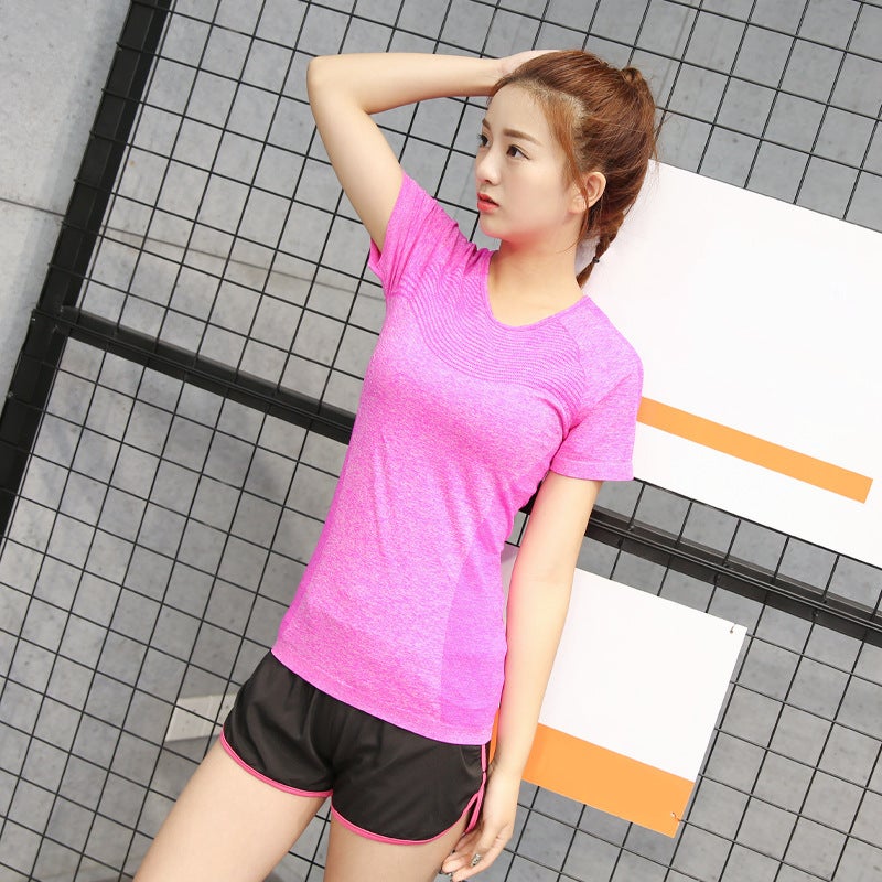 Generic Special offer sports short-sleeved shorts pants running fitness tight quick-drying breathable sweat-absorbent slim-fit top yoga clothes 0204 plum red