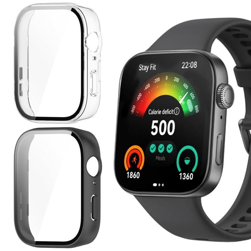 UOEPOWA 2-Pack Full Cover Case with Glass Protector for Huawei Watch Fit 3 46mm, PC Hard Shell, Anti-Scratch, Protective Cover - Image 1