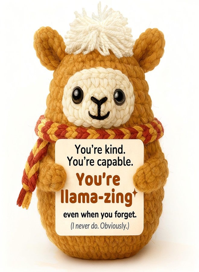 Krinisou Positive Animals Crochet Llama Gifts - Funny Alpaca Birthday Gift for Women & Men, Uplifting Encouragement Plush, Cute Christmas Secret Santa Gift for Friend or Coworker - Image 1