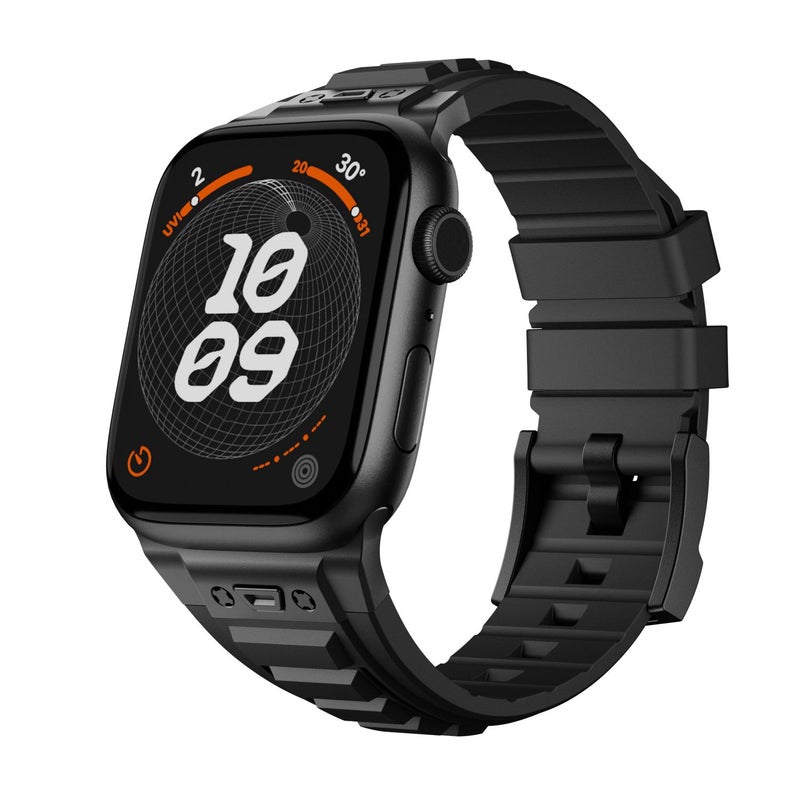 For Apple Watch 46mm / 49mm / 45mm / 44mm Kalebol High Stretch Silicone Armor Watch Band(Black)