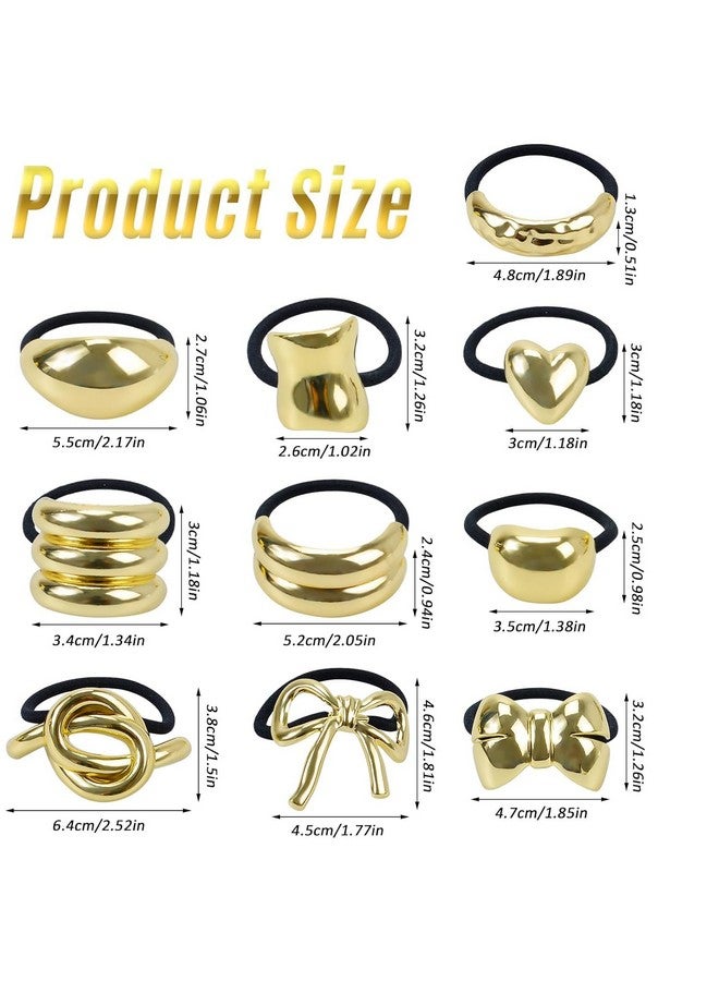 Diversa Metal Ponytail Hair Cuffs for Girls & Women, Glossy Elastic Ponytail Holders, Geometric Design, Hair Accessories Fashion Rubber Bands, Random 3 Pcs, Gold, Pack of 3 - Image 2