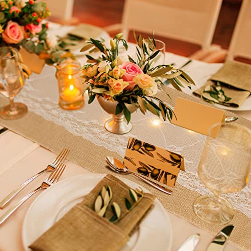 Xinnun 6 Pcs Burlap Table Runner with Lights 12 x 108 Inches Burlap Lace Table Runner Rustic Wedding Decorations Home Party (Vine) - Image 5