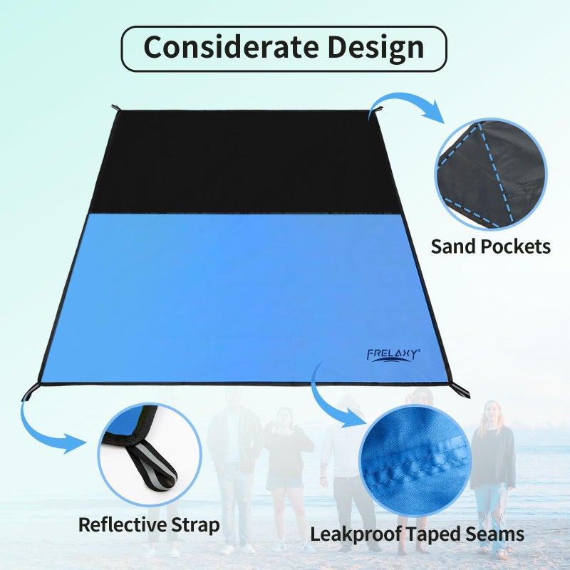 Frelaxy Pocket Picnic Blanket, Waterproof Beach Blanket, Compact Camping Blanket, Lightweight Outdoor Blanket for Beach Festival Camp Picnic Hiking Travel (Blue, 57'' x 71'') - Image 3