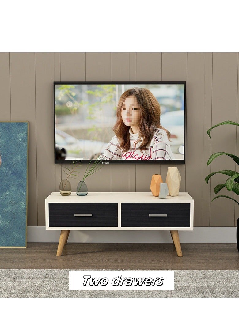 موقف التلفزيون الحديث ، مركز الترفيه الخشبي مع درجين ، وحدة التحكم التلفزيونية جدول الوسائط مع درج التخزين لغرفة المعيشة غرفة النوم والمكتب ، 100 * 30 * 49 سم (أسود ، CJ100) - Image 1