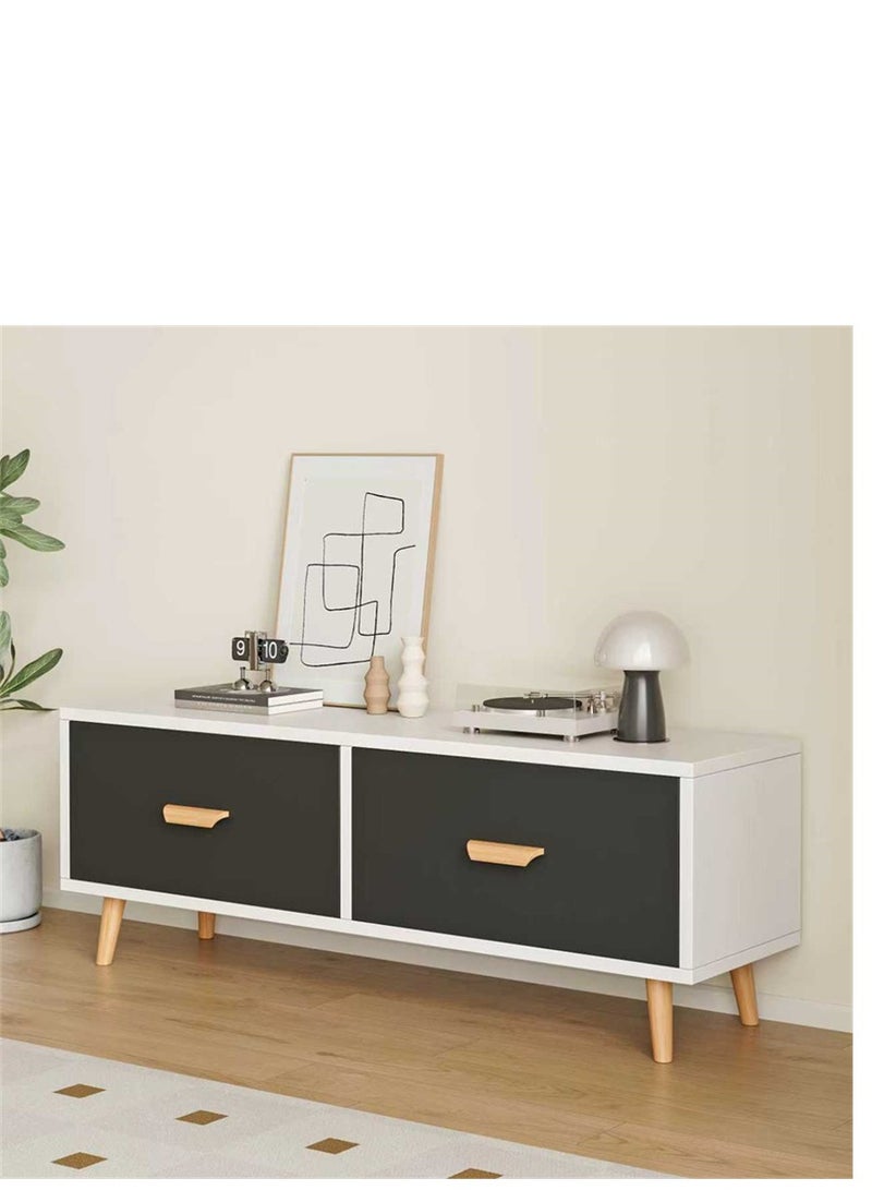 موقف التلفزيون الحديث ، مركز الترفيه الخشبي مع درجين ، وحدة التحكم التلفزيونية جدول الوسائط مع درج التخزين لغرفة المعيشة غرفة النوم والمكتب ، 100 * 30 * 49 سم (أسود ، CJ100) - Image 2