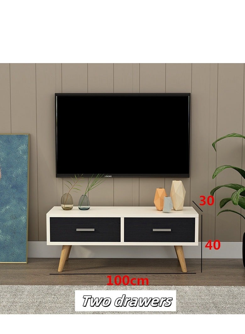 موقف التلفزيون الحديث ، مركز الترفيه الخشبي مع درجين ، وحدة التحكم التلفزيونية جدول الوسائط مع درج التخزين لغرفة المعيشة غرفة النوم والمكتب ، 100 * 30 * 49 سم (أسود ، CJ100) - Image 4
