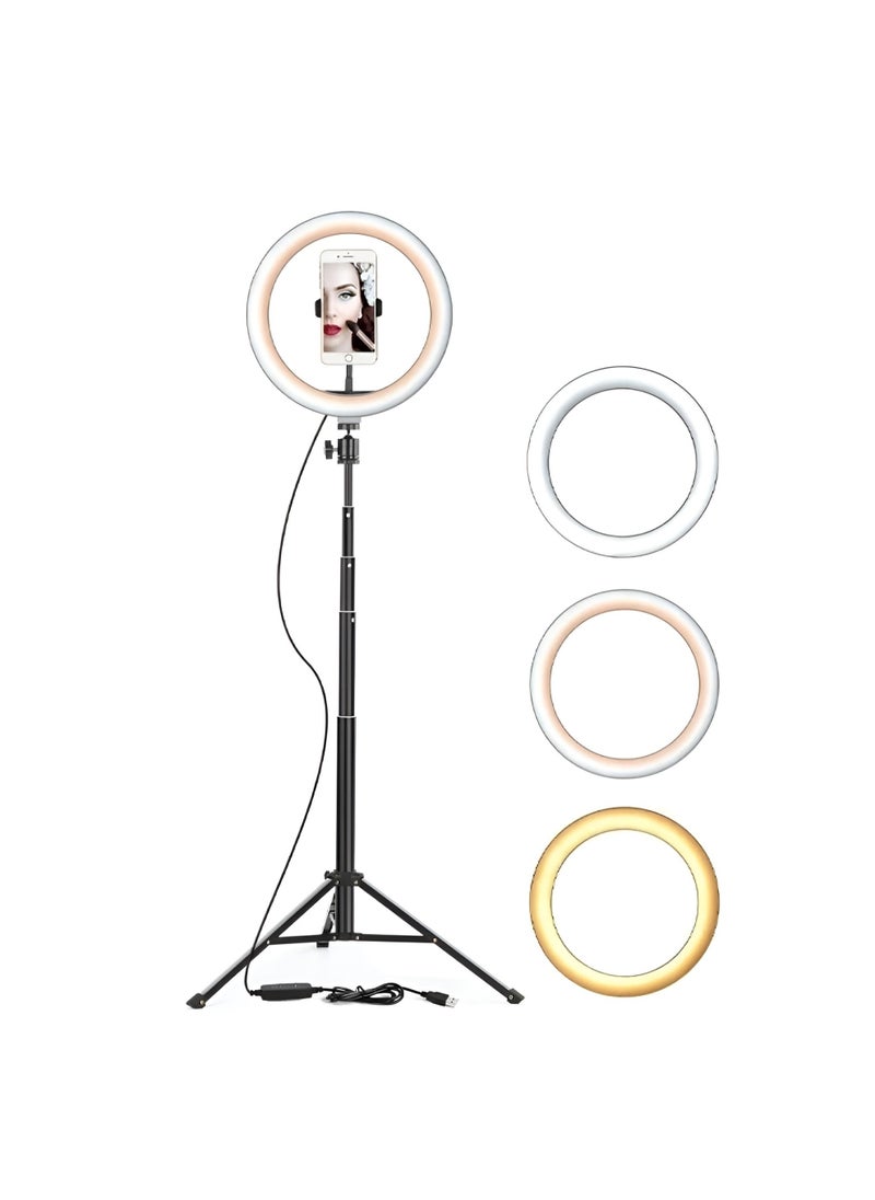 12-inch Ring Light Model M-300 with Mobile Holder, White and Yellow LED Lighting, 3 Professional Color Temperatures for Live Streaming, Selfies, and Beautification, USB Charging  - Image 1