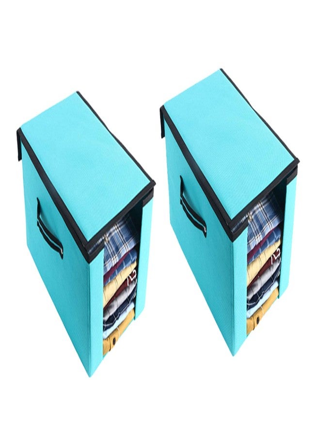SHREY CREATION Foldable Shirt Organizer Non woven Wardrobe Clothe Storage Box With Lid and Handle for Shirt Tshirt, cloth (Reliance Green, Pack Of 2) - Image 1