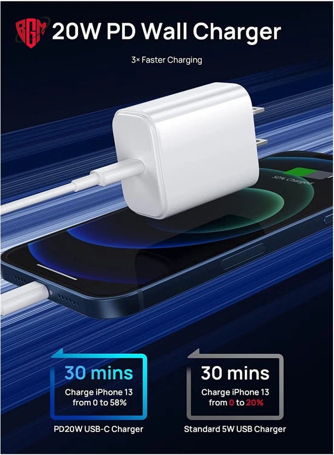 BGM iPhone 14 pro max12 13 14 Fast Charger [Apple MFi Certified]Lightning Cable 20W PD USB C Wall Charger 6FT Fasting Charging Adapter Compatible with iPhone 14 /14 Pro Max/13/13Pro/12/12 Pro/11 - Image 3