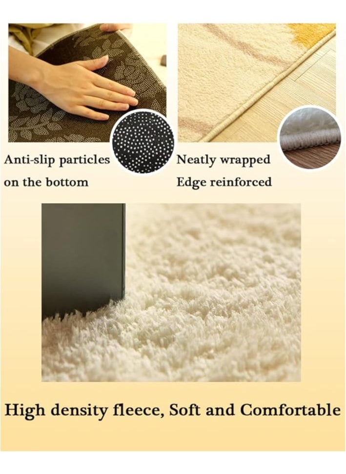 Warm Luxurious Modern Printed Rectangular Anti-Slip Carpet Polypropylene Plush Carpet Area Rug Living Room Bedroom Carpet Rectangular Soft Touch Rug Beige/Black 60x150cm