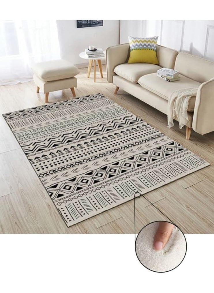 Warm Luxurious Modern Printed Rectangular Anti-Slip Carpet Polypropylene Plush Carpet Area Rug Living Room Bedroom Carpet Rectangular Soft Touch Rug Beige/Black 60x150cm