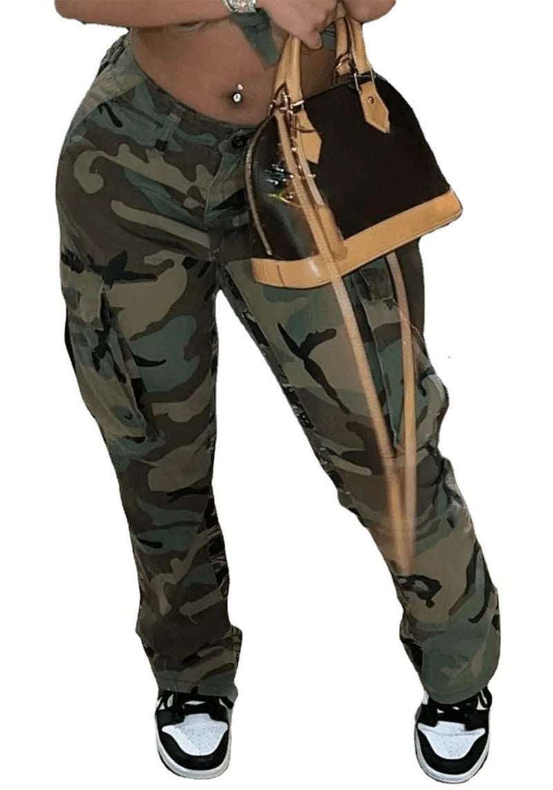 NRTHYE Womens Pants Vintage Military Cargo Pants with Pockets Casual Camo Cargo Pants - Image 2